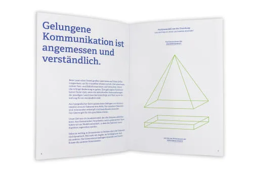 Doppelseite mit einem Pyramiden-Diagramm zu gelungener Kommunikation